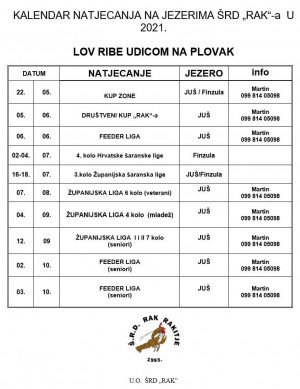 srd rak kalendar natjecanja 2021 plovak